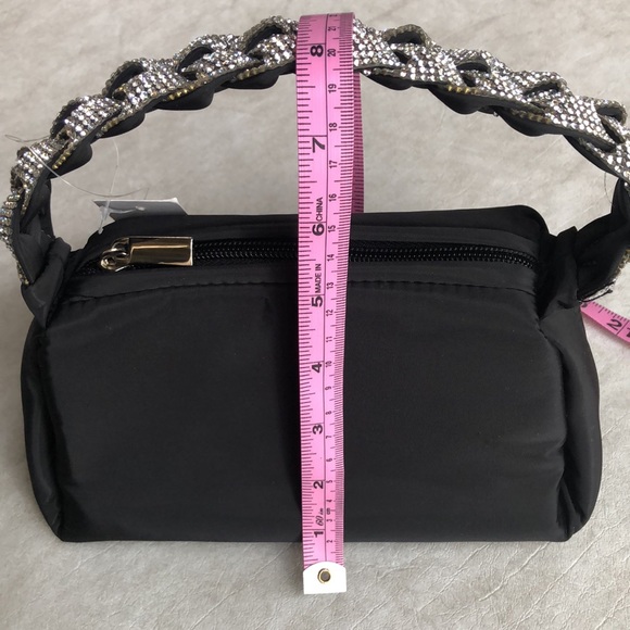 Alessia Black Mini Evening Bag Top Zip With Rhinestone Handle - Picture 10 of 11